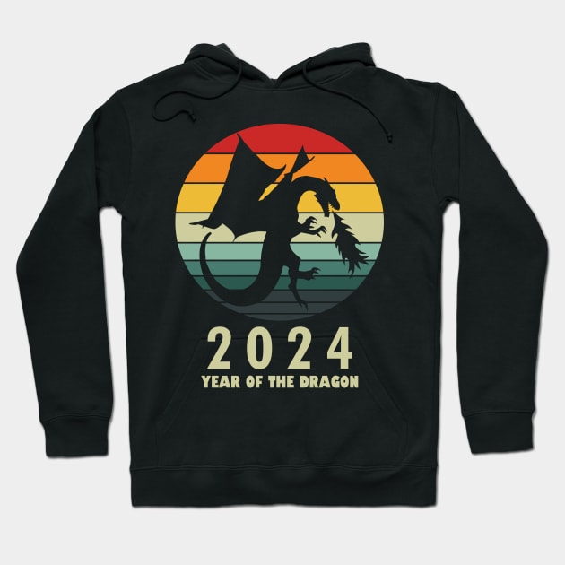 New Year 2024 Year Of The Dragon Retro Vintage Lunar New Year Hoodie by BoggsNicolas